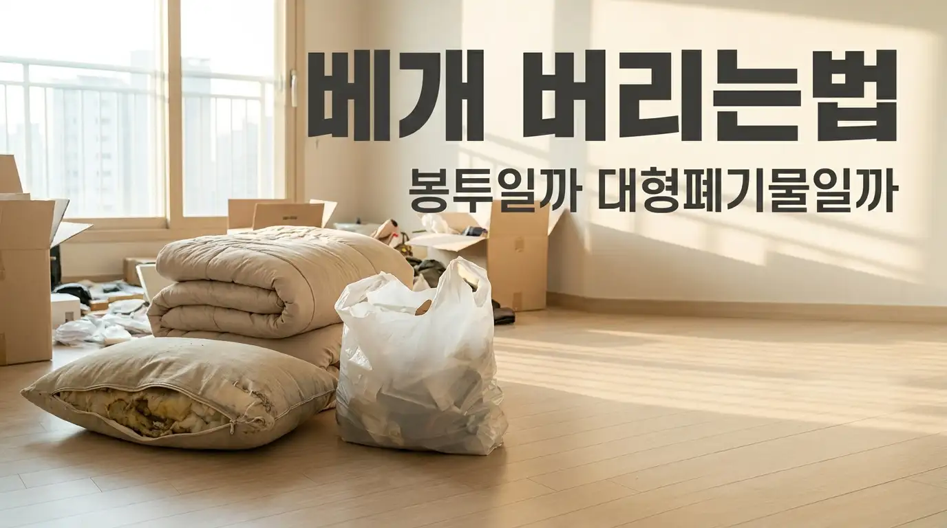 커버를 벗겨 종량제봉투에 넣으려고 준비한 낡은 베개