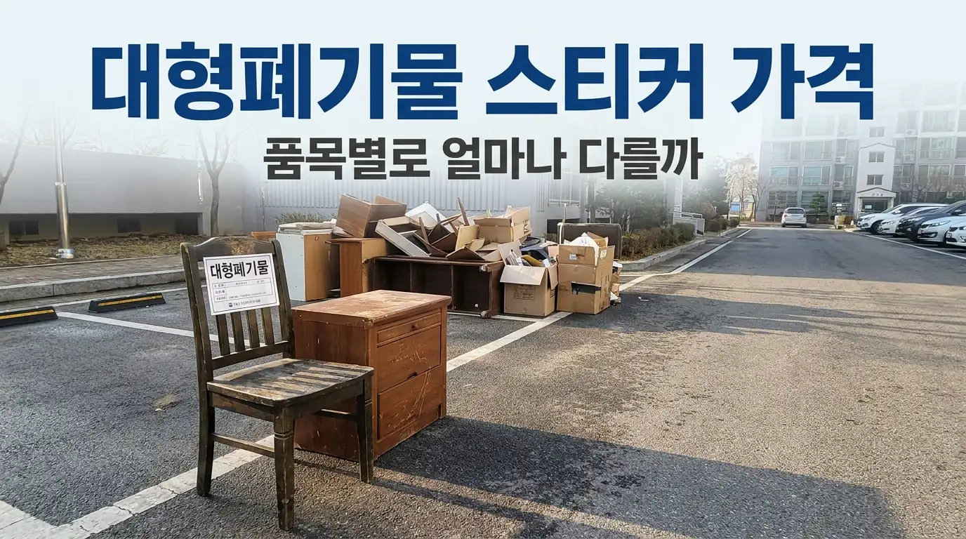 배출 스티커를 붙여 아파트 앞에 내놓은 낡은 가구