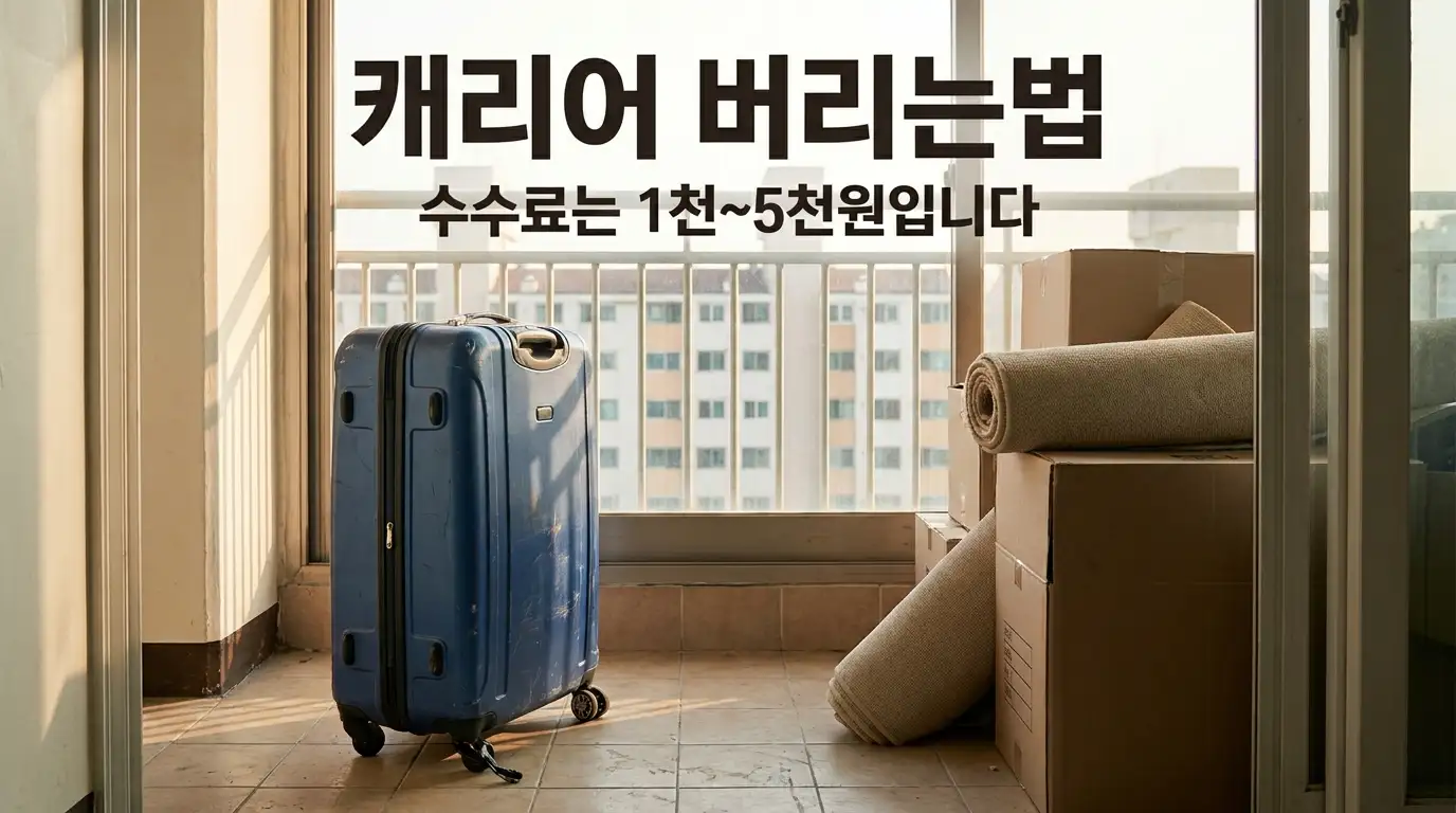 이사 정리 중 베란다에 내놓은 낡은 여행용 캐리어
