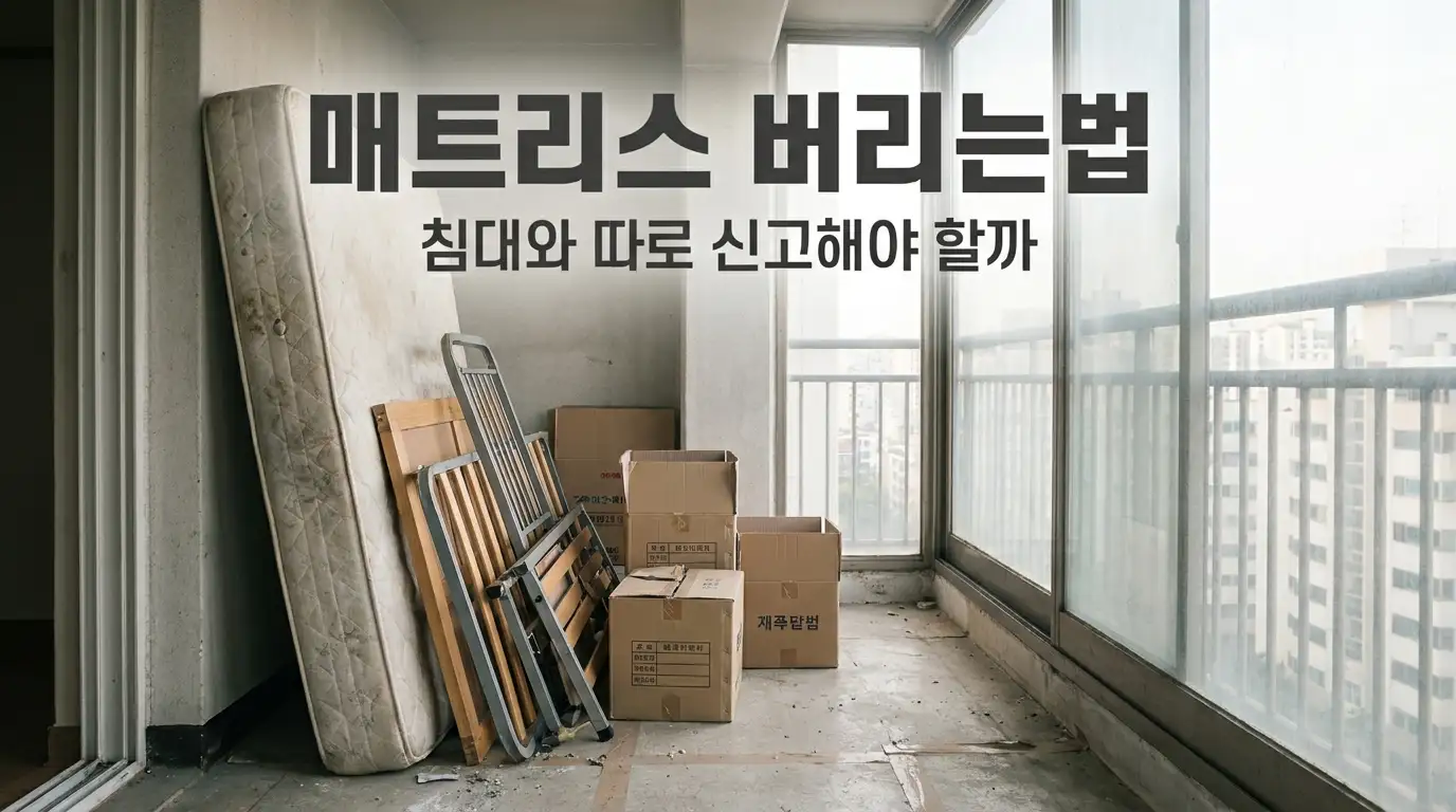 이사 정리 중 벽에 세워둔 낡은 매트리스